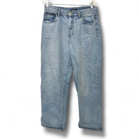 Nasty Gal Mom Jeans Blue Denim Lover No Entry Embroidered Women's Size 14 - Picture 1 of 12